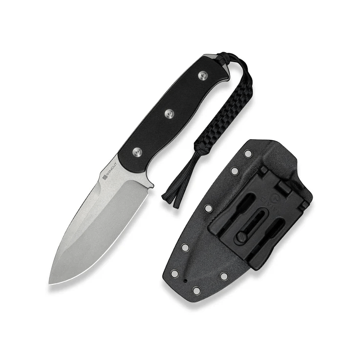 Toxodon Fixed Blade Knife 4.57 Satin 9Cr18MoV Drop Point Plain Edge Blade, Black G10 Handle & Kydex Sheath