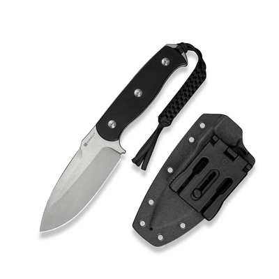 Toxodon Fixed Blade Knife 4.57 Satin 9Cr18MoV Drop Point Plain Edge Blade, Black G10 Handle & Kydex Sheath