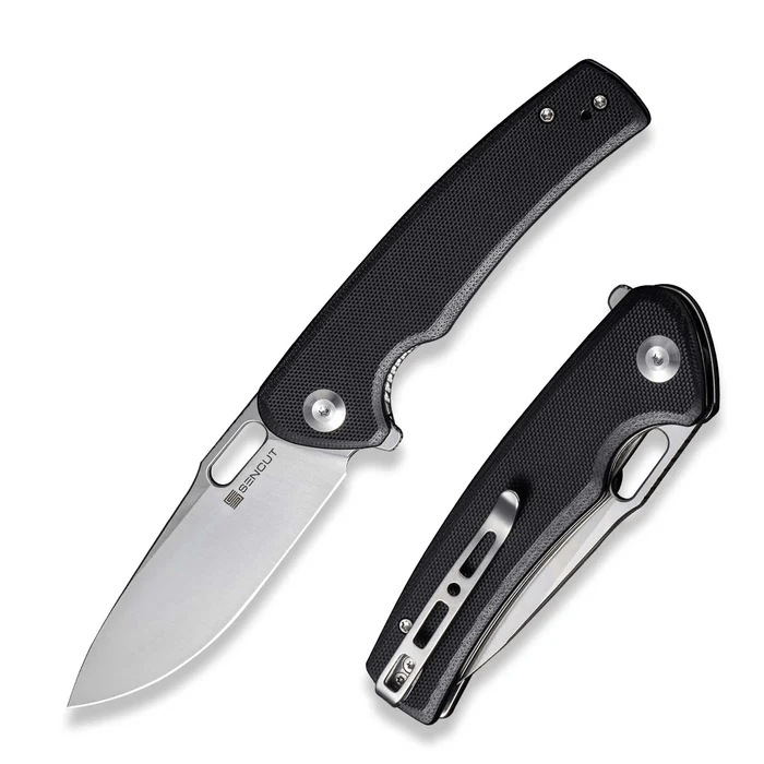 Vesperon Flipper/Thumb Hole Folding Knife 3.35 Satin 9Cr18MoV Drop Point Plain Edge Blade, Black G10 Handle