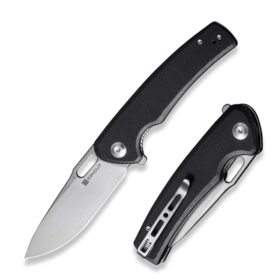 Vesperon Flipper/Thumb Hole Folding Knife 3.35 Satin 9Cr18MoV Drop Point Plain Edge Blade, Black G10 Handle