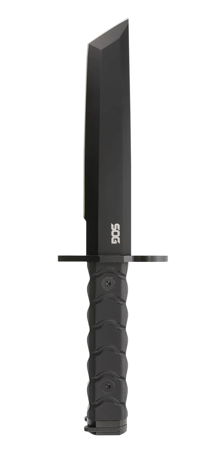 SOG Bayonet Fixed Blade Knife, 7" Black Tanto Blade, G-10 Handle with Sheath