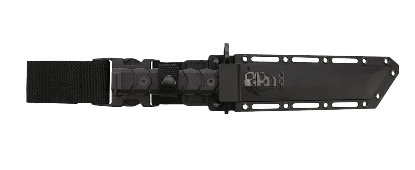 SOG Bayonet Fixed Blade Knife, 7" Black Tanto Blade, G-10 Handle with Sheath