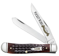 Case Pocket Worn® Mini Trapper 55231 Folding Knife – Mirror Polished Tru-Sharp® Clip Point & Spey Blades, Corn Cob Jigged Mahogany Bone Handle