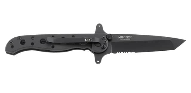CRKT M16-10KSFC Special Forces Folding Knife, 2.94" Black Tanto Blade with Triple Point Serrations, Black Stainless Steel Handle