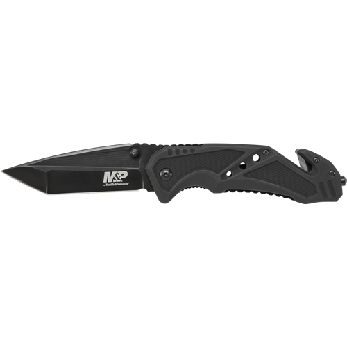 M&P Clip Folder, Liner Lock, Black Blade and Black Handle, Strap Cutter, Ceramic Glass Breaker