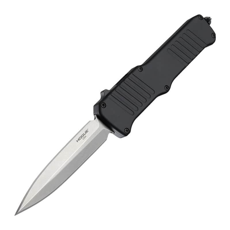 Hogue Incursion OTF Automatic Knife, 3.9" Black Double-Edge Blade, Black Aluminum Handle 54060