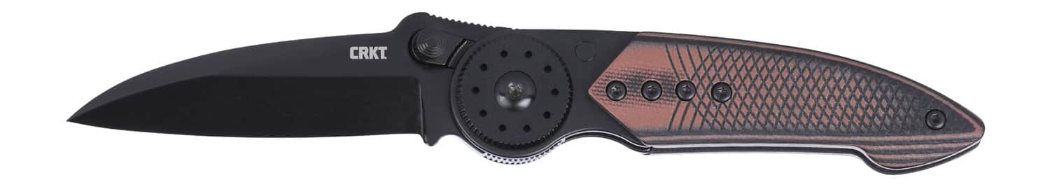 CRKT Walker Blade Lock Folding Knife, 2.93" Black 14C28N Sheepsfoot Blade, Black Stainless Steel Handle with Brown G10 Overlays