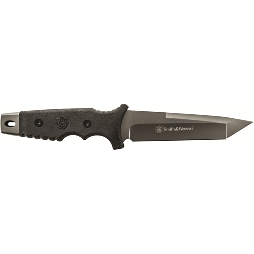 S&W Fixed Blade Tanto 9Cr17 High Carbon Steel HL1 Rubber Handle w/Lanyard Hole and Ambidextrous Sheath