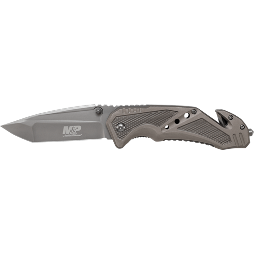 M&P Clip Folder, Liner Lock, Grey Blade and Grey Handle, Strap Cutter, Ceramic Glass Breaker