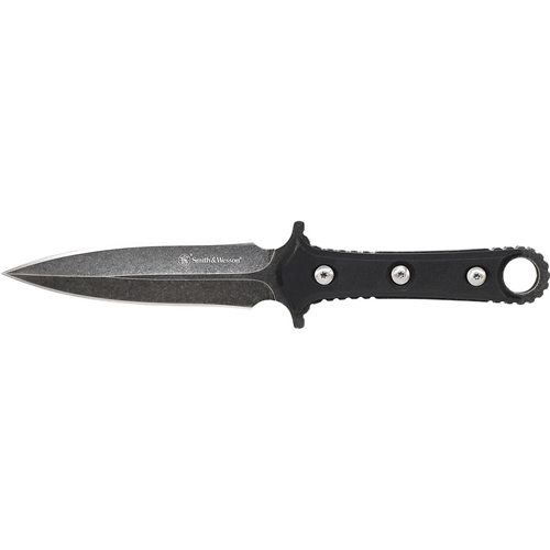 Fixed Blade, Stone Washed 8Cr13MoV Spear Point Blade, Black G10 Handle, Leather Sheath. No Ship CA, NY, MA.