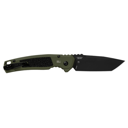 Kershaw Launch 16 AUTO Folding Knife 3.45" CPM-M4 Black Cerakote Tanto Plain Blade, Olive Aluminum Handles 7105OLBLK