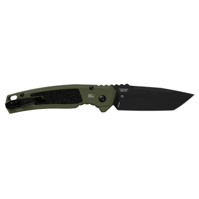 Kershaw Launch 16 AUTO Folding Knife 3.45" CPM-M4 Black Cerakote Tanto Plain Blade, Olive Aluminum Handles 7105OLBLK