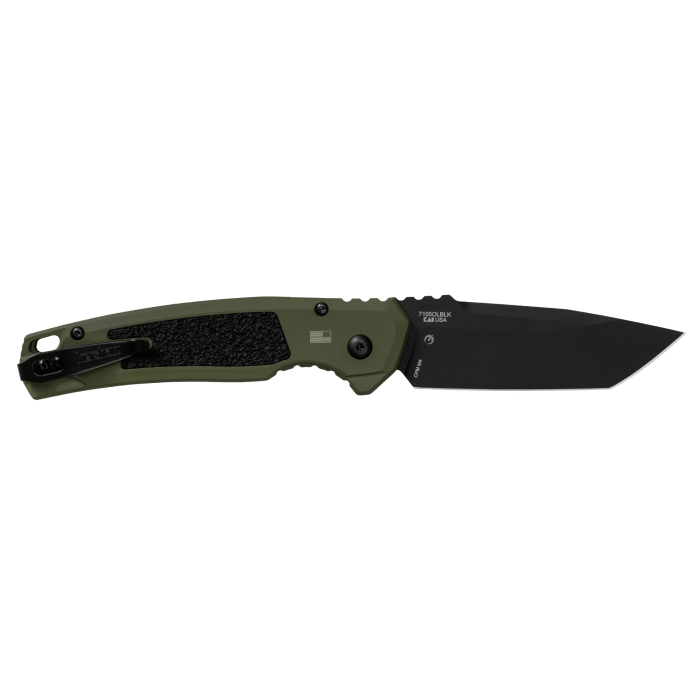 Kershaw Launch 16 AUTO Folding Knife 3.45" CPM-M4 Black Cerakote Tanto Plain Blade, Olive Aluminum Handles 7105OLBLK