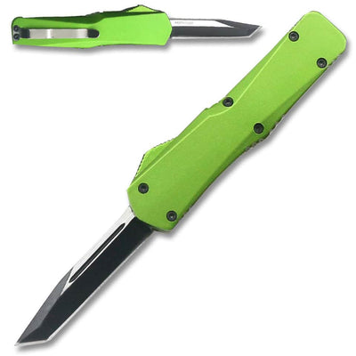 Electrifying California Legal OTF Dual Action Knife (Green) Tanto Blade 944-T-GR