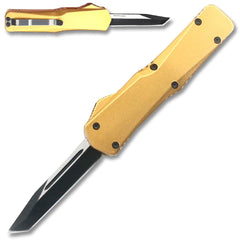 Electrifying California Legal OTF Dual Action Knife (Gold) Tanto Blade 944-T-GD
