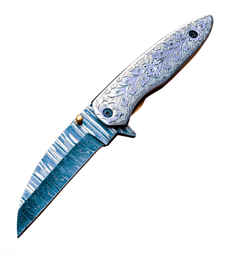 Custom Damascus Hand Engraved Steel Handle 3.5" Blade