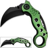 Tactical Extreme Karambit Knife, 3" Assisted Blade, Green Handle - ET01RN