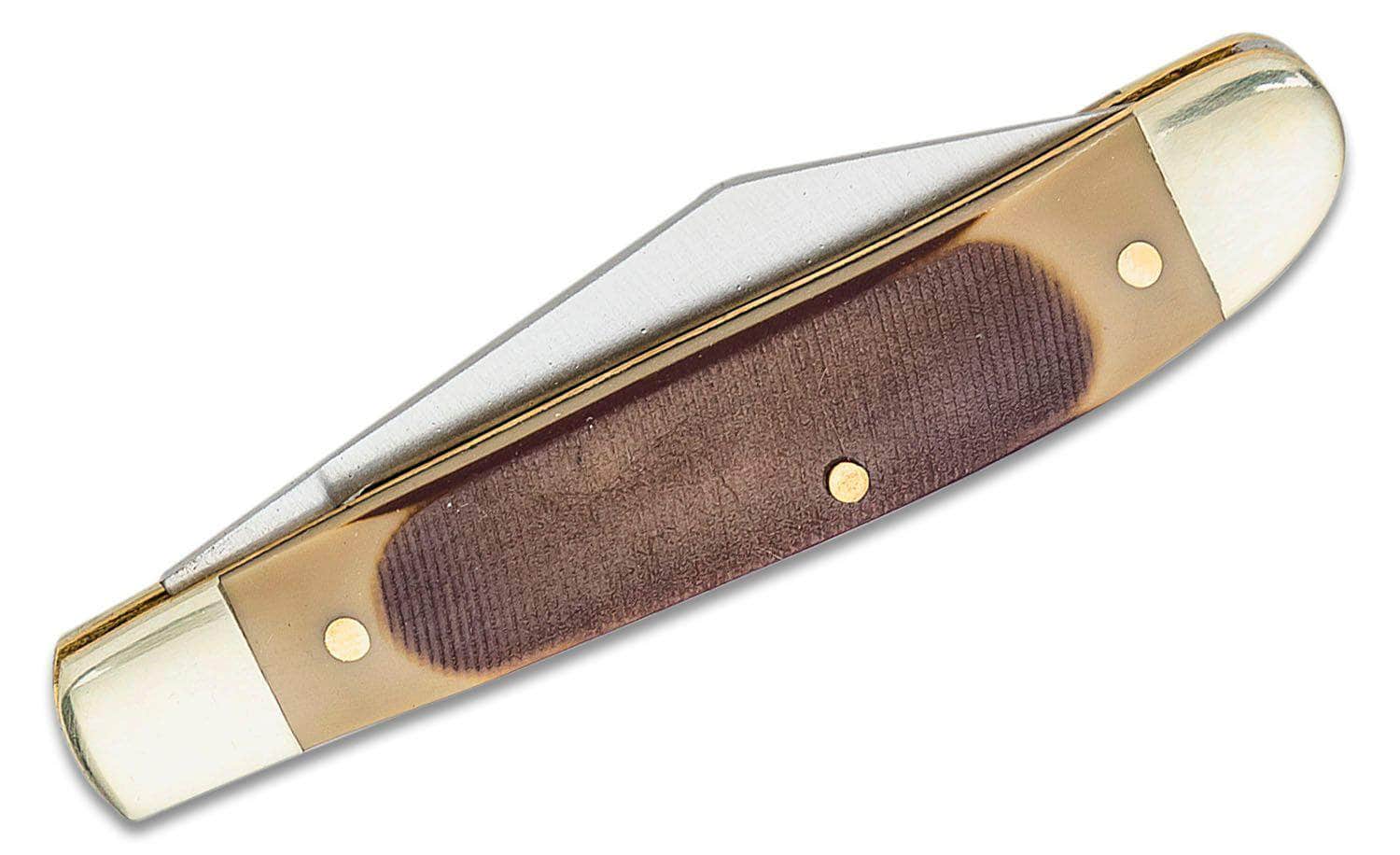 Schrade 12OT Old Timer Pal Pocket Knife 2.75" Closed, Brown Sawcut Delrin Handles with Nickel Bolsters, Slipjoint (non-locking)