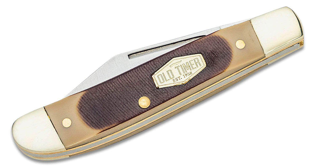 Schrade 12OT Old Timer Pal Pocket Knife 2.75" Closed, Brown Sawcut Delrin Handles with Nickel Bolsters, Slipjoint (non-locking)
