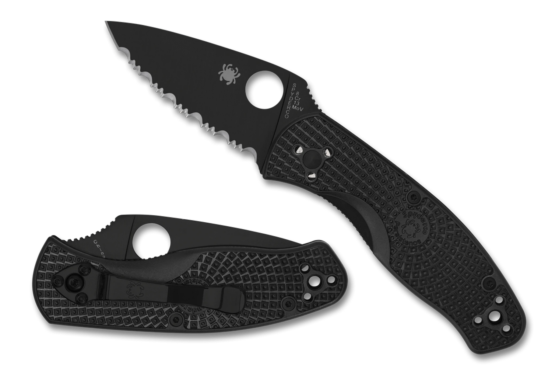 Discontinued Persistence Lightweight Folding Knife with Black Serrated Blade and Black FRN Handles C136SBBK