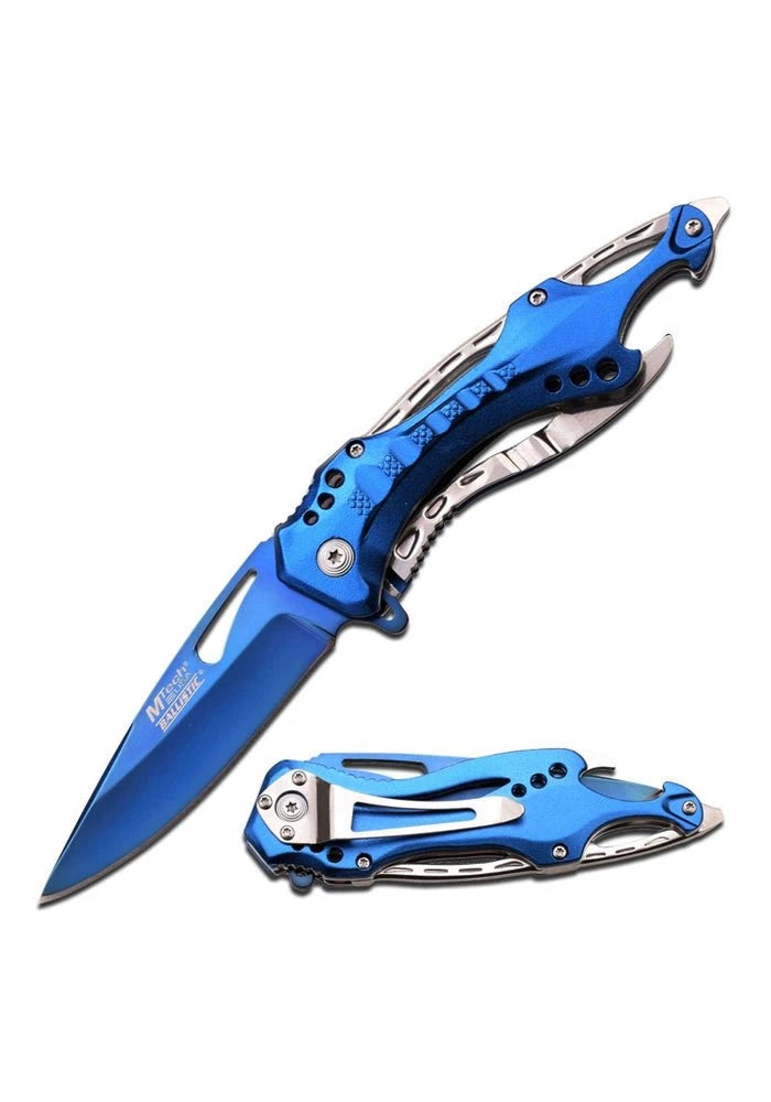MTech Spring Assisted Knife, 3.5" Blue Blade, Aluminum Handle - MT-A705SBL
