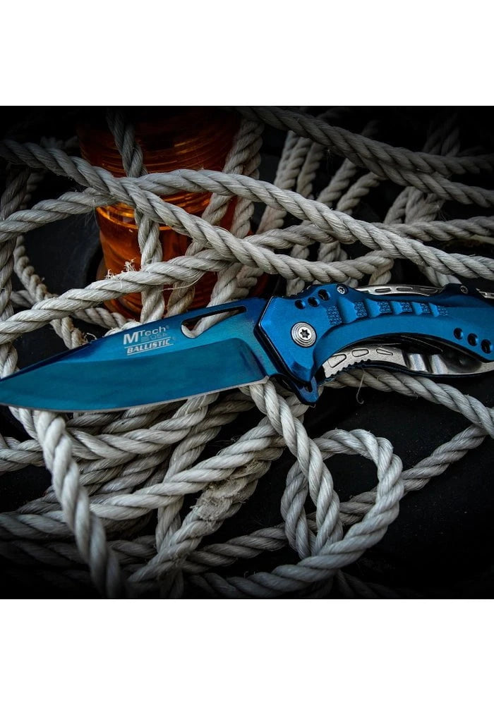MTech Spring Assisted Knife, 3.5" Blue Blade, Aluminum Handle - MT-A705SBL