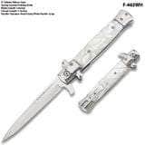 Premium Stiletto Milano Style Spring Assisted Marble White Handle