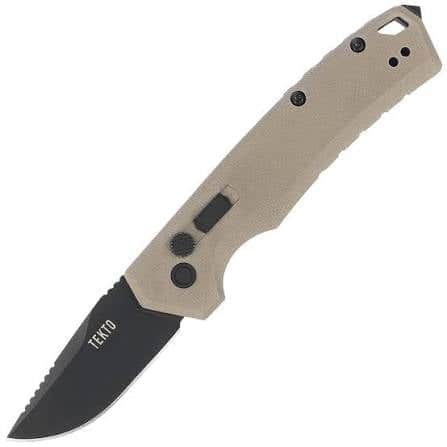 Tekto A3 Delta Mini Auto Knife Desert G10 1.9in Black Plain Drop Point A3S-G1DS-D2BK1-A1