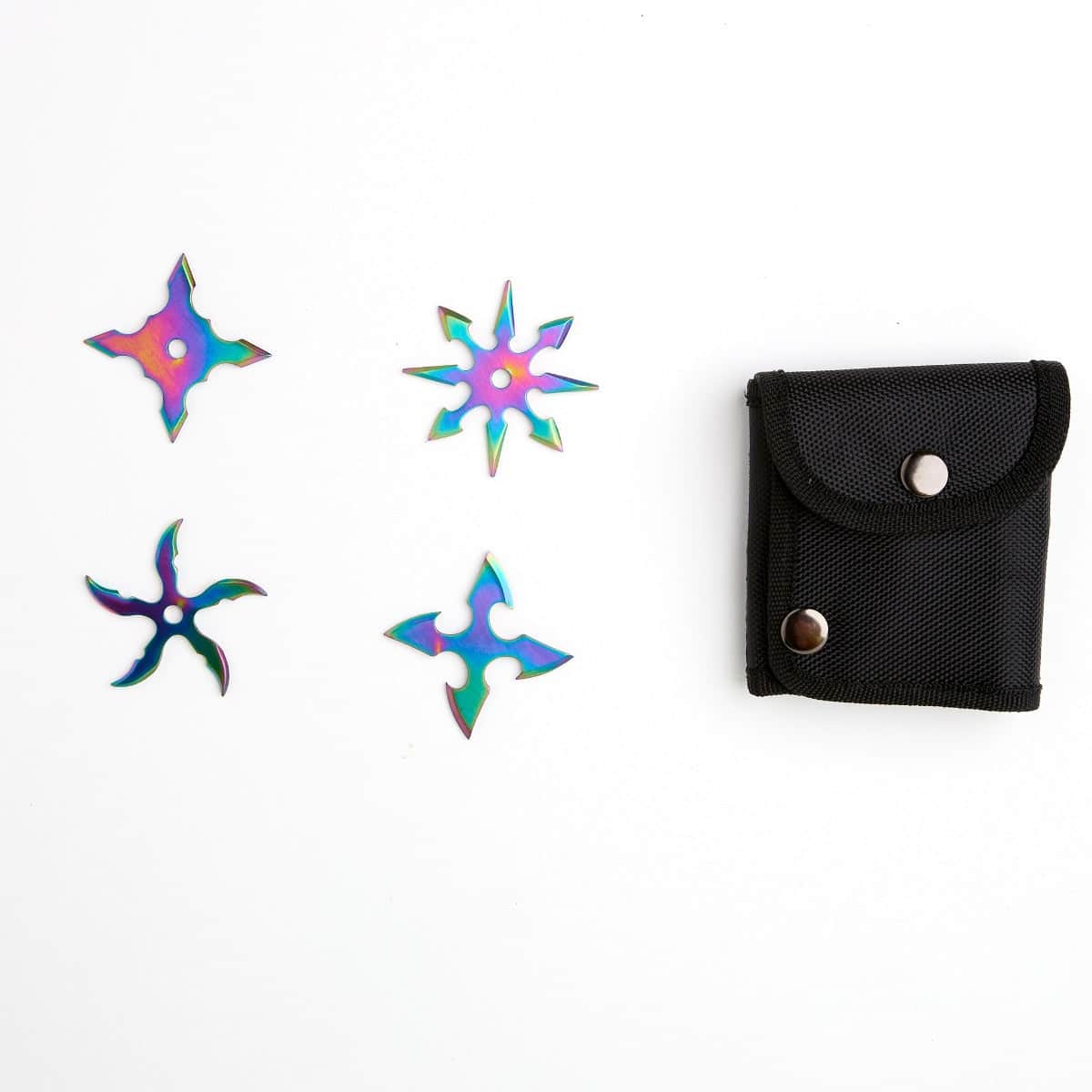 Rite Edge Throwing Star Set, 4 Rainbow Shurikens, Sheath - 210817-RB
