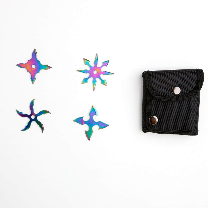 Rite Edge Throwing Star Set, 4 Rainbow Shurikens, Sheath - 210817-RB