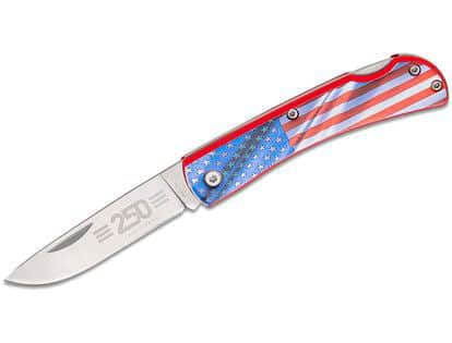 Bear & Son 137LRD America 250th Anniversary Farmhand Lockback Folder 2.75" Plain Blade, Red American Flag Aluminum Handles - U137LRDUSA
