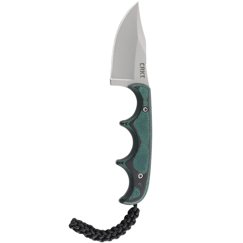 Columbia River CRKT 2387 Folts Minimalist Fixed Blade Neck Knife 2.13" Bead Blasted Bowie, Green Micarta Handles, Thermoplastic Sheath