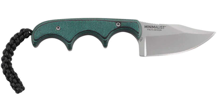 Columbia River CRKT 2387 Folts Minimalist Fixed Blade Neck Knife 2.13" Bead Blasted Bowie, Green Micarta Handles, Thermoplastic Sheath