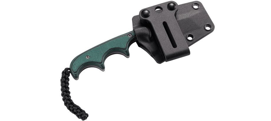Columbia River CRKT 2387 Folts Minimalist Fixed Blade Neck Knife 2.13" Bead Blasted Bowie, Green Micarta Handles, Thermoplastic Sheath