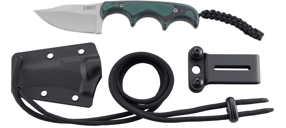Columbia River CRKT 2387 Folts Minimalist Fixed Blade Neck Knife 2.13" Bead Blasted Bowie, Green Micarta Handles, Thermoplastic Sheath