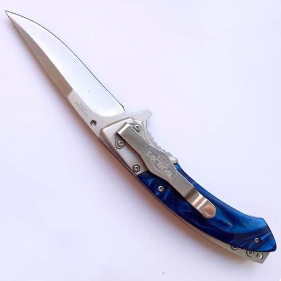 Blue Spring Assist Knife 4.5'' Stainless Steel Handle RT-7087BL