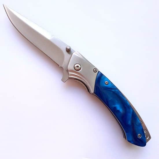 Blue Spring Assist Knife 4.5'' Stainless Steel Handle RT-7087BL