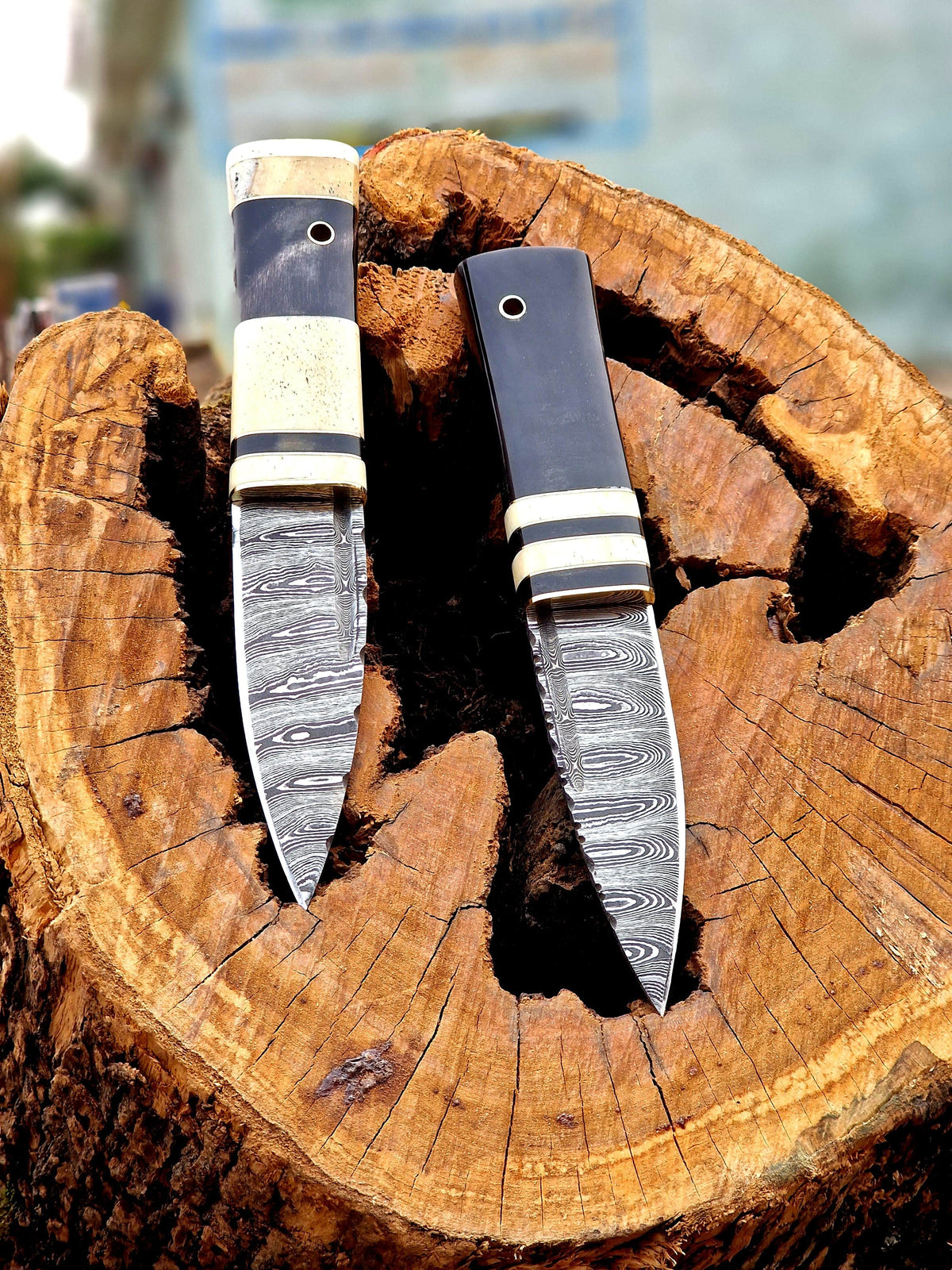 Handcrafted Damascus Field Knife – Premium Bone & Micarta Handle Fixed Blade