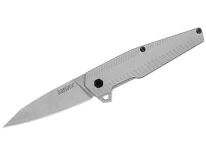 Kershaw 1359 Achieve Assisted Flipper Knife 2.8" Stonewashed Drop Point Blade, Bead-Blasted Stainless Steel Handles, Frame Lock - 1359X