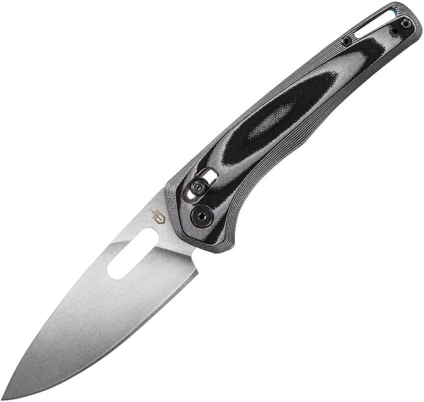Gerber Sumo Pivot Lock Folding Knife 3.875" 7Cr17M0V Stonewashed Spear Point Blade, Black and Gray Layered G10 Handles, AXIS/Crossbar Lock - 31-003928