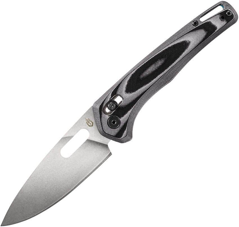 Gerber Sumo Pivot Lock Folding Knife 3.875" 7Cr17M0V Stonewashed Spear Point Blade, Black and Gray Layered G10 Handles, AXIS/Crossbar Lock - 31-003928