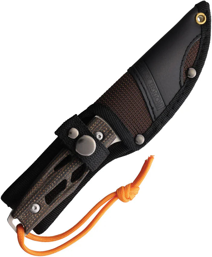 ROUGH RYDER BROWN LINEN MICARTA STAINLESS STEEL FIXED BLADE KNIFE 2601