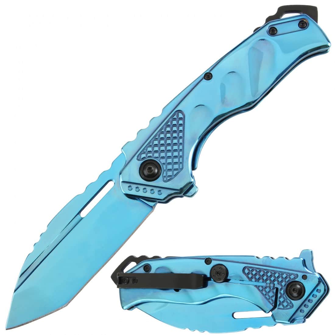Razor Tactical Assisted Knife Blue Titanium Handle