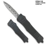 Black Legacy Edge OTF Knife Spear Point, Double Edged Damascus Pattern Blade OTFM-11D