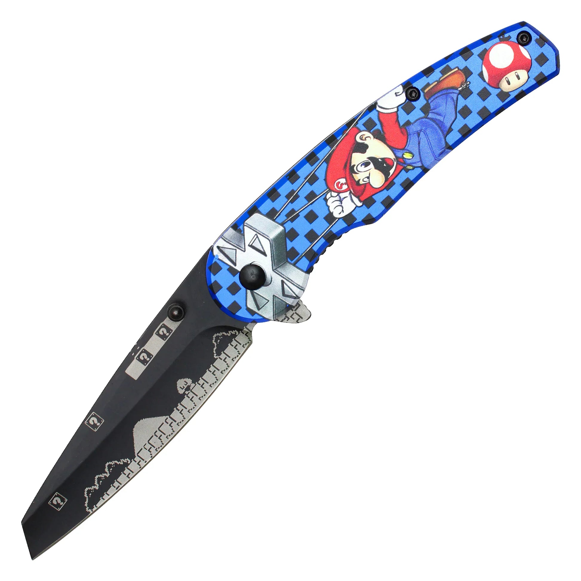 Super Mario Bros - 8" Blue Mario D-Pad | Spring Assisted Pocket Knife