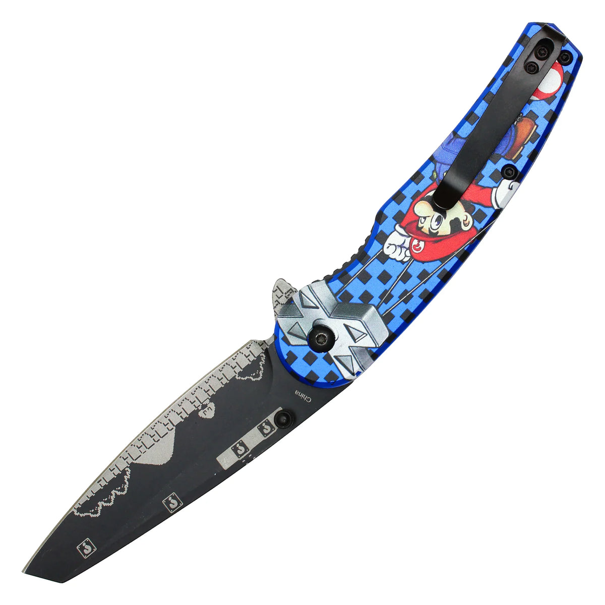 Super Mario Bros - 8" Blue Mario D-Pad | Spring Assisted Pocket Knife
