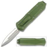 Legends Micro OTF Double Edge Knife – 2” Satin Dagger Blade | OD Green 7075 Aluminum Handle | 994-GN