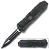 Legends Micro OTF Double Edge Knife – 2” Satin Dagger Blade | Black 7075 Aluminum Handle | 994-BK