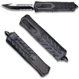 Delta Force OTF Knife – Carbon Fiber Handle, 2.75” Black Serrated Drop Point