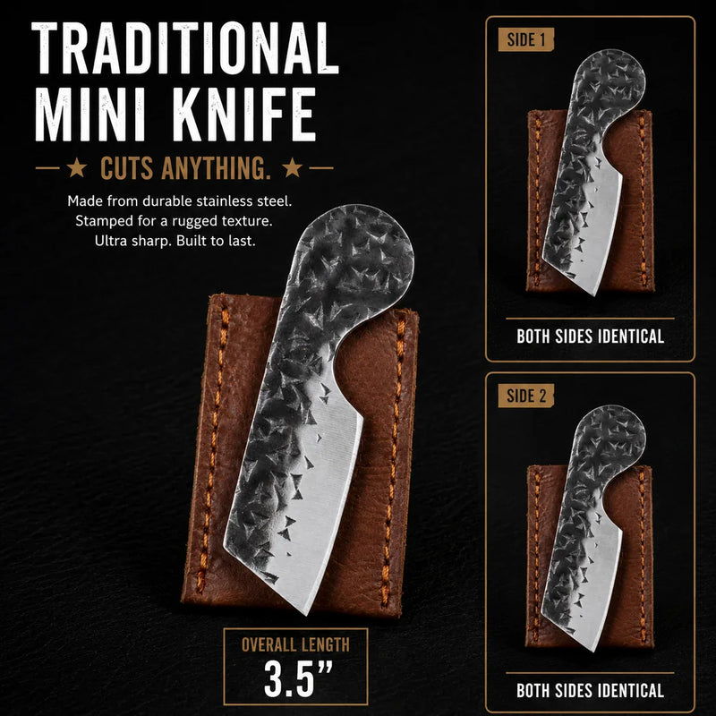 Southern Trapper Mini Fixed Blade Knife – 2" Hardened Steel Blade with Leather Sheath
